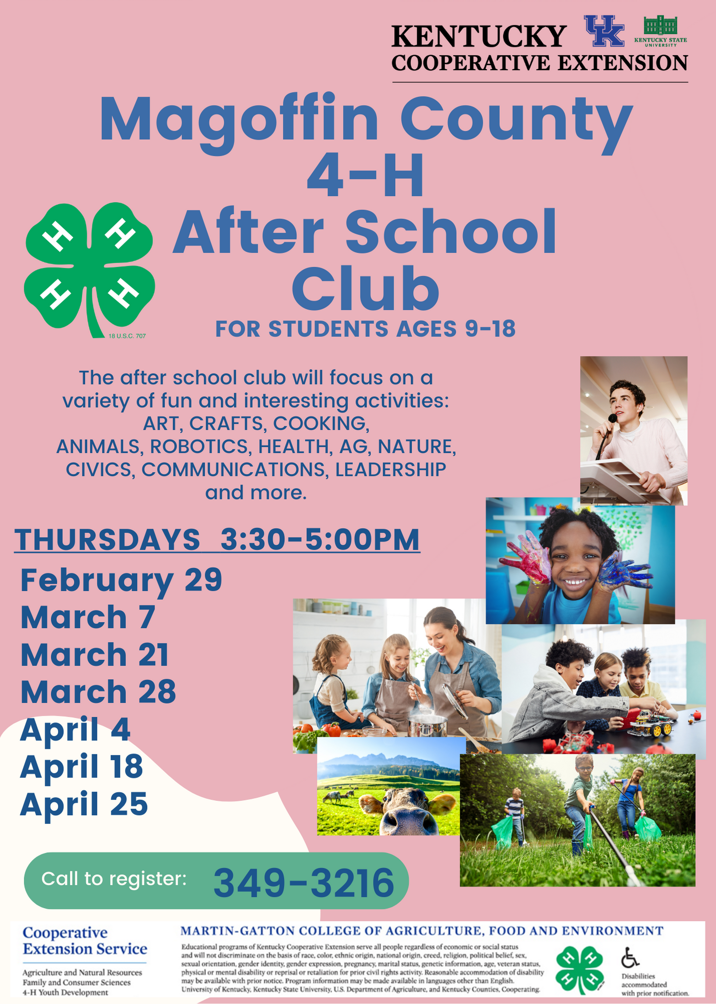 Magoffin County 4-H After School Club schedule and time