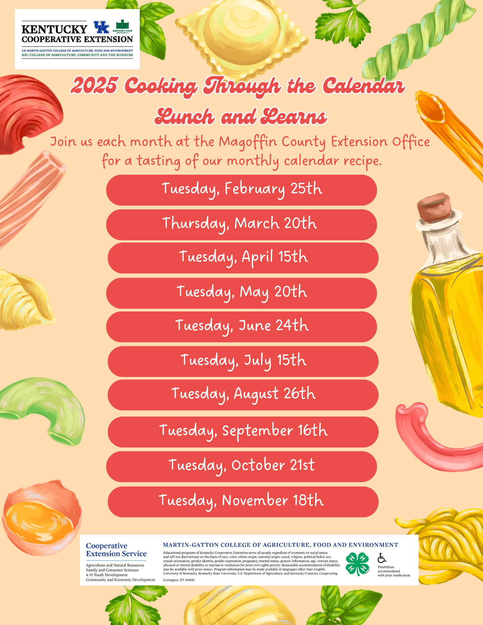 2025 Cooking Through the Calendar Flyer