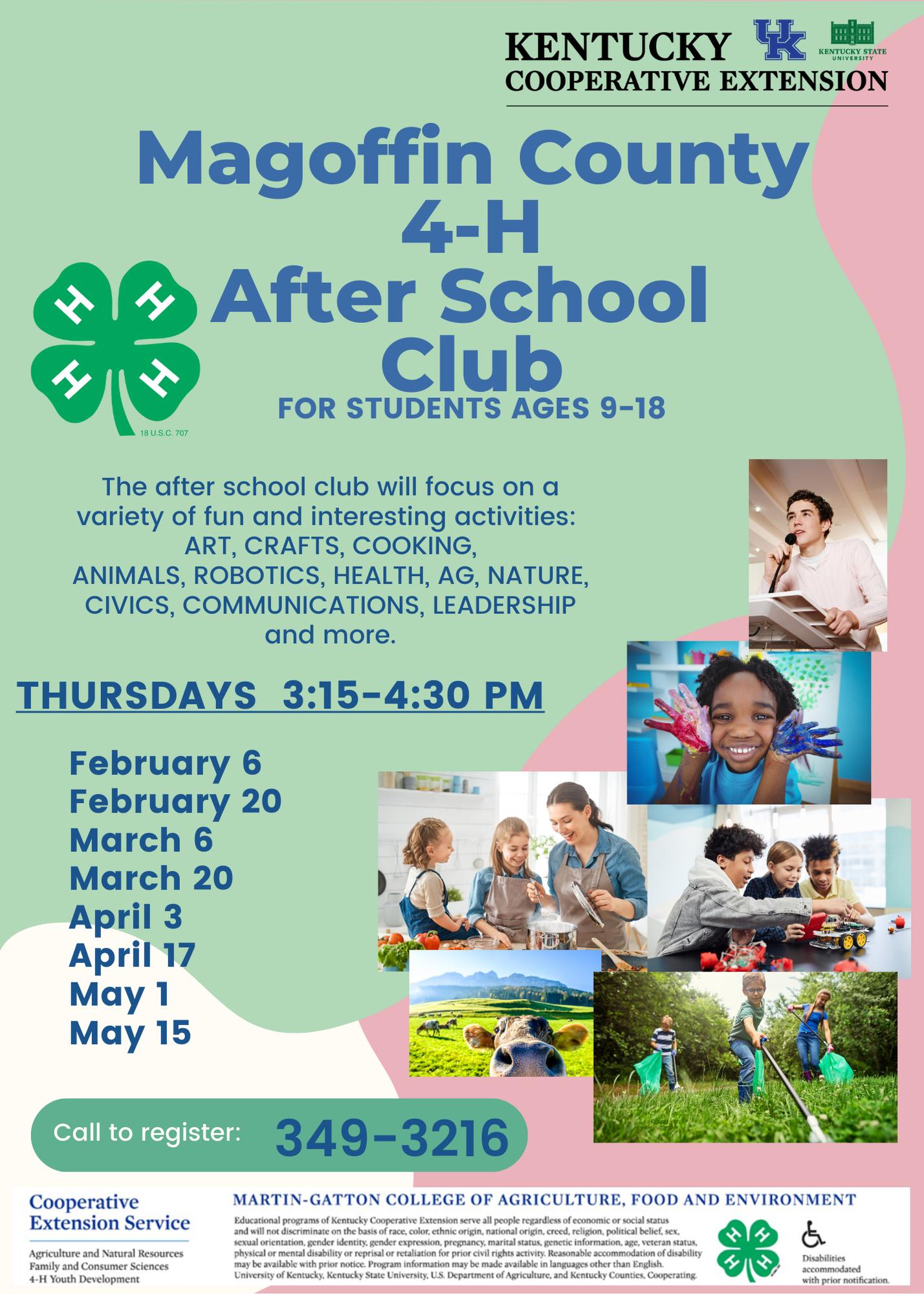 4-H After School Club Flyer