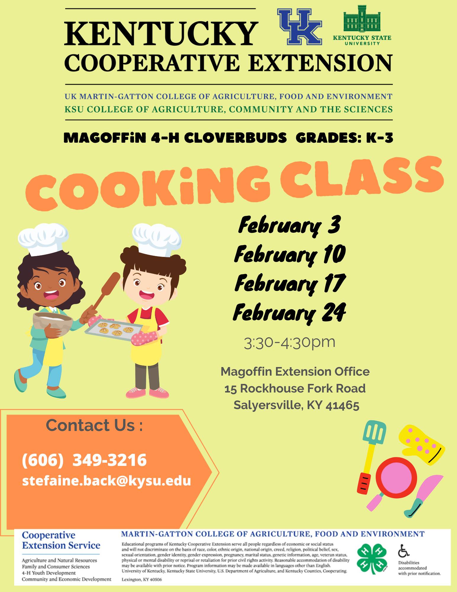 4-H Cloverbuds Cooking Class February Flyer