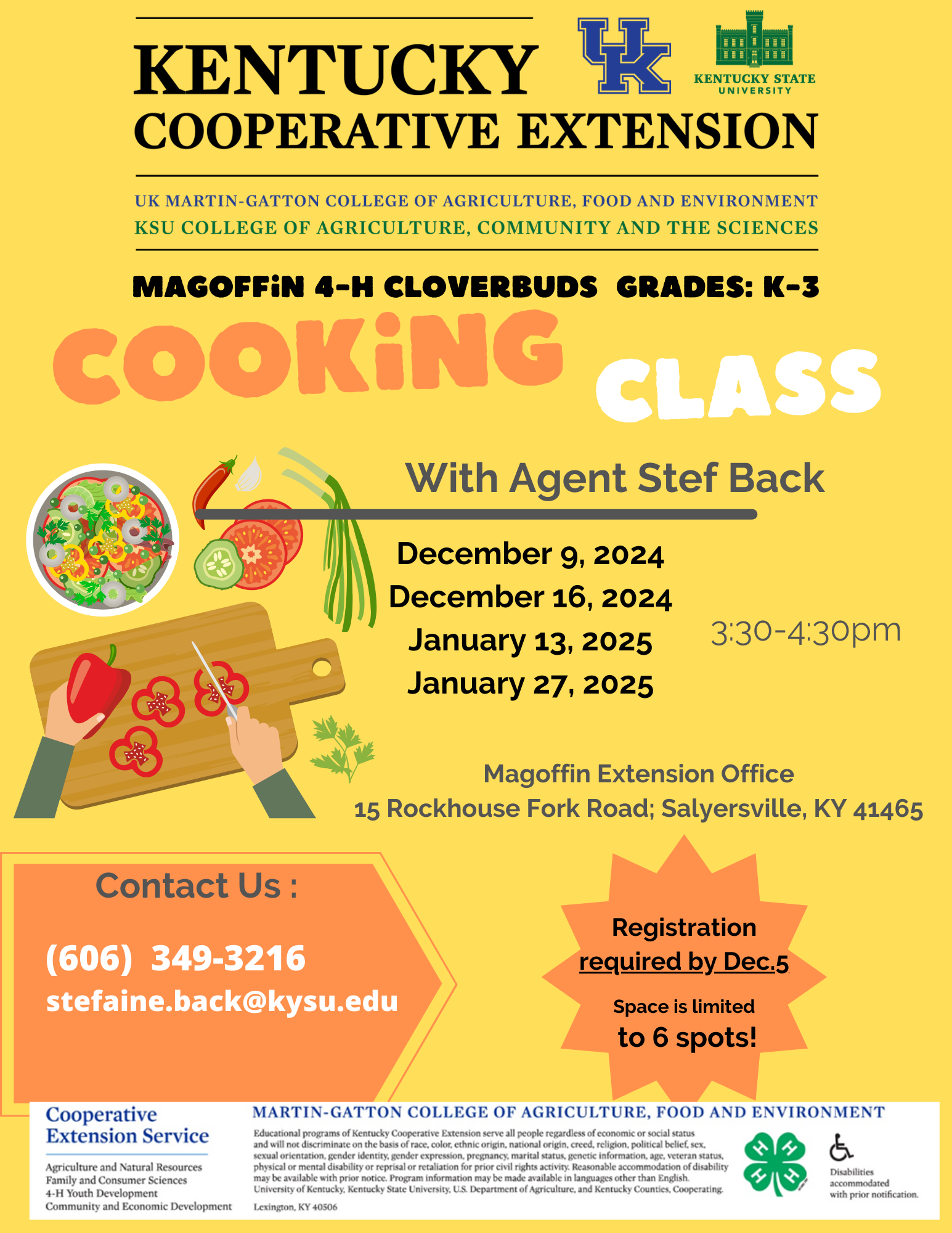 Cloverbuds Cooking Class Flyer