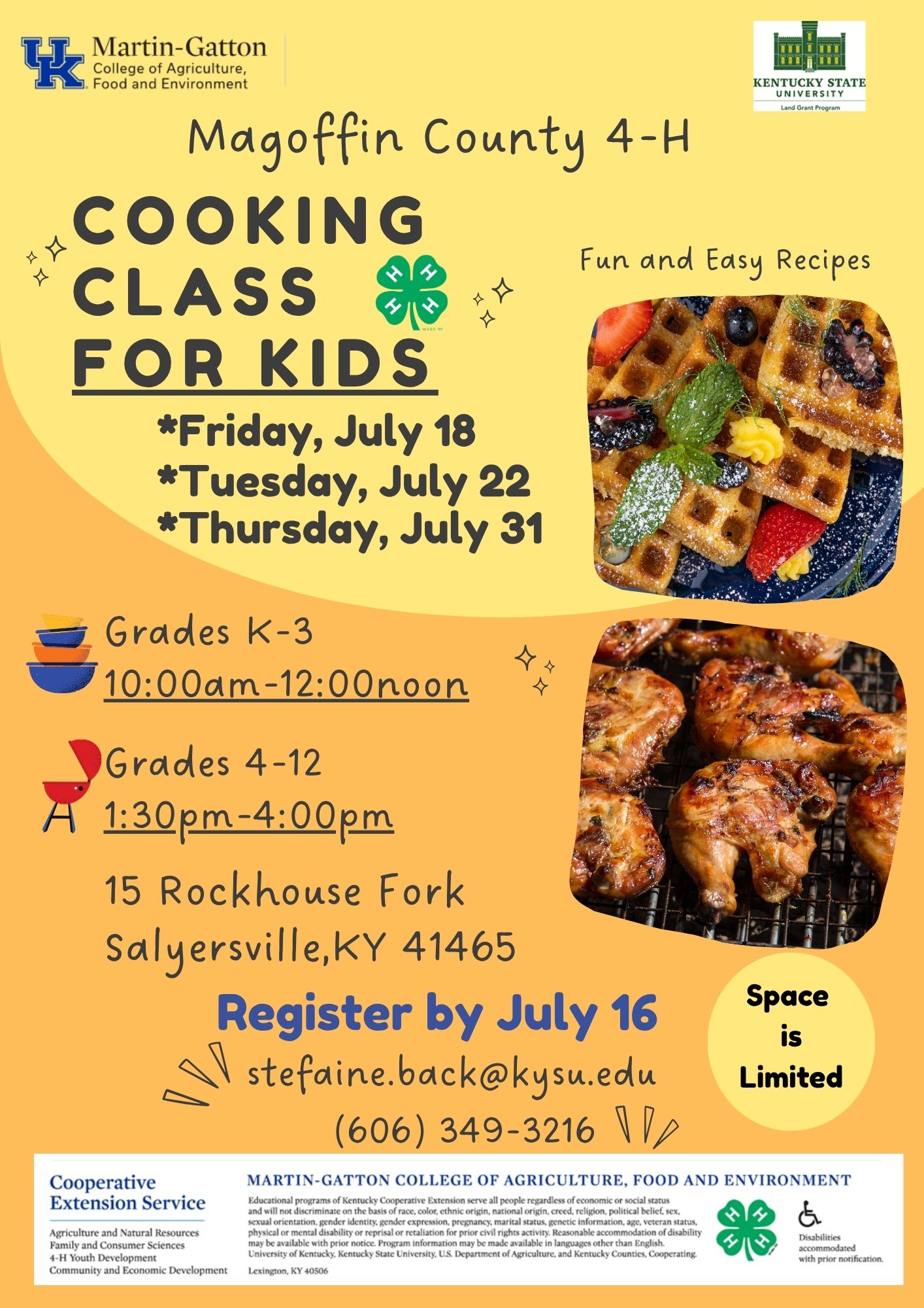 4-H Cooking Class for Kids Flyer