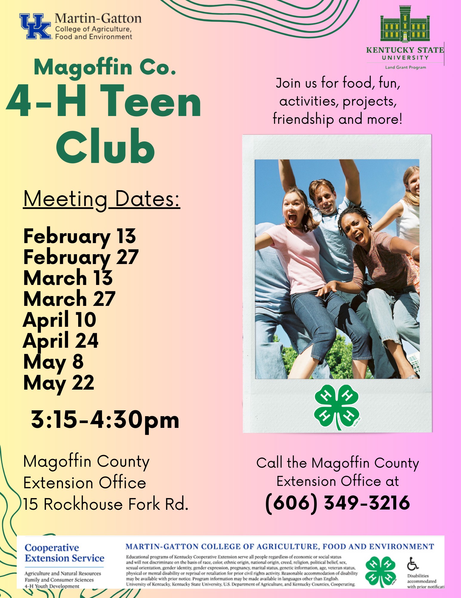 4-H Teen Club Flyer