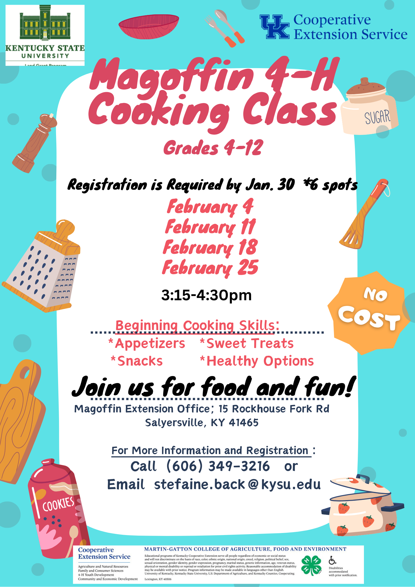 4-H Cooking Class Flyer