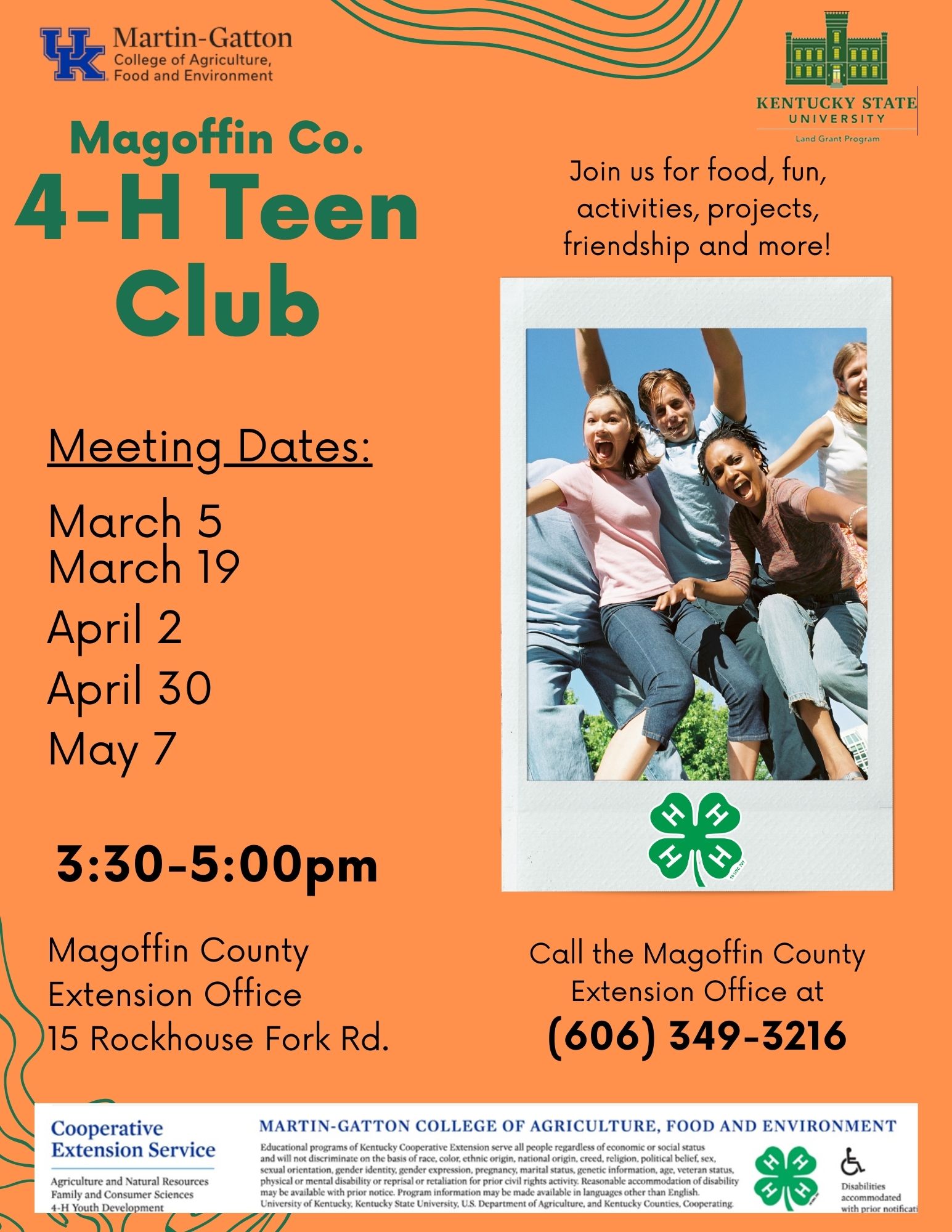 4-H Teen Club meeting dates and times