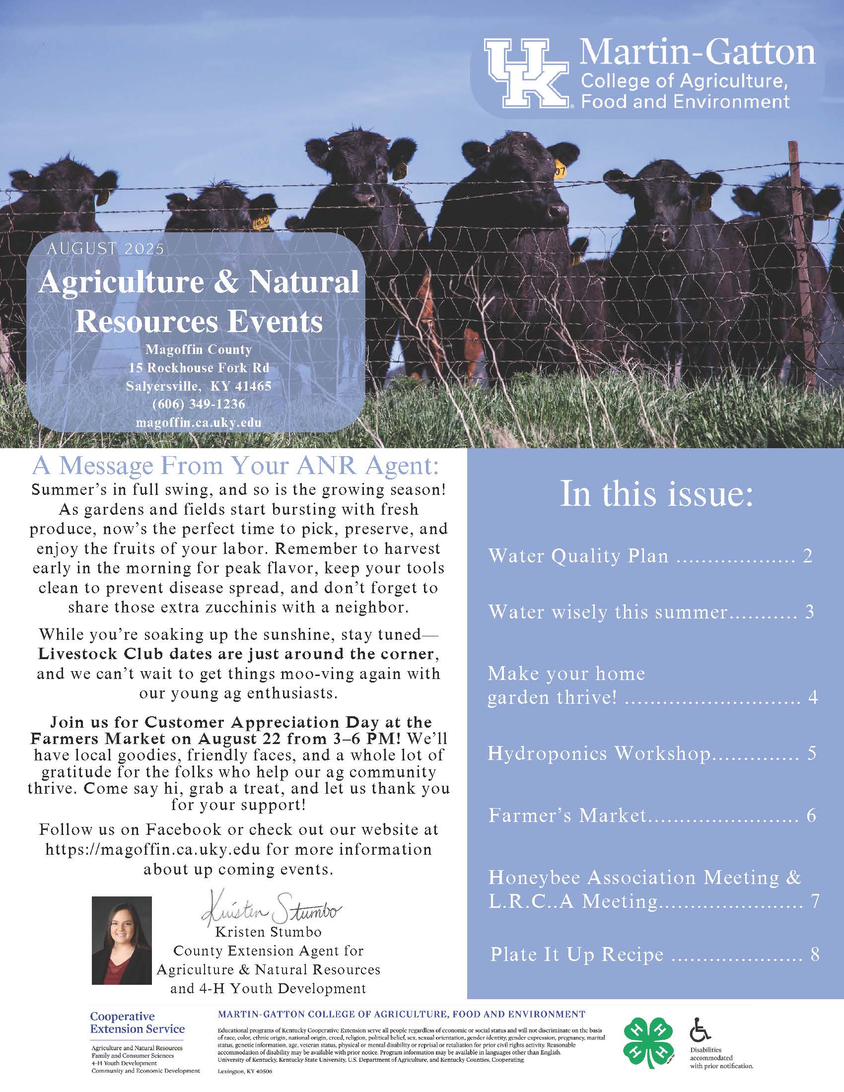Front page of August newsletter