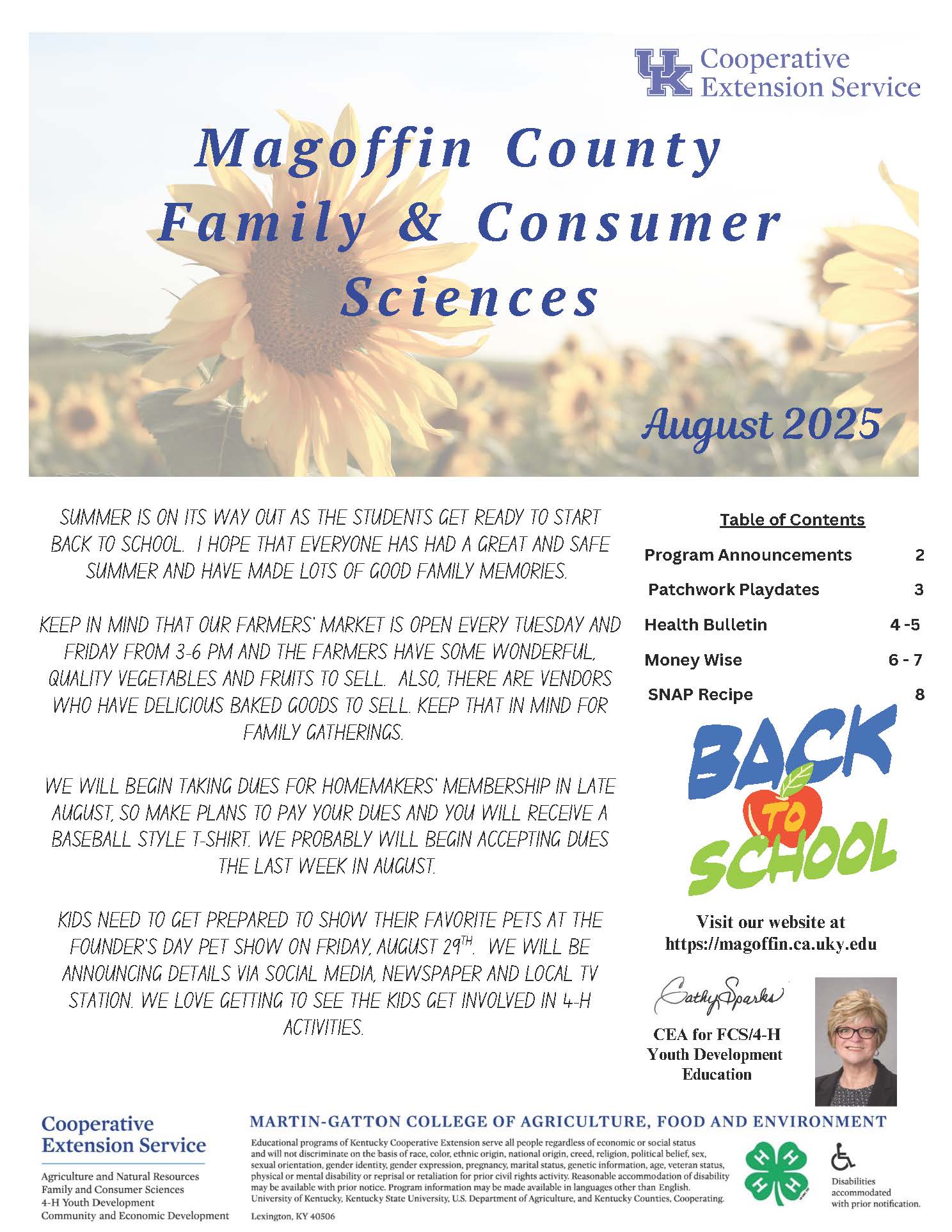 Front page of FCS August newsletter